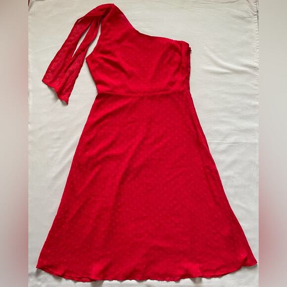 Sugarlips Kismet Chiffon Swiss Dot One Shoulder Dress in Red Size Large - Picture 1 of 6